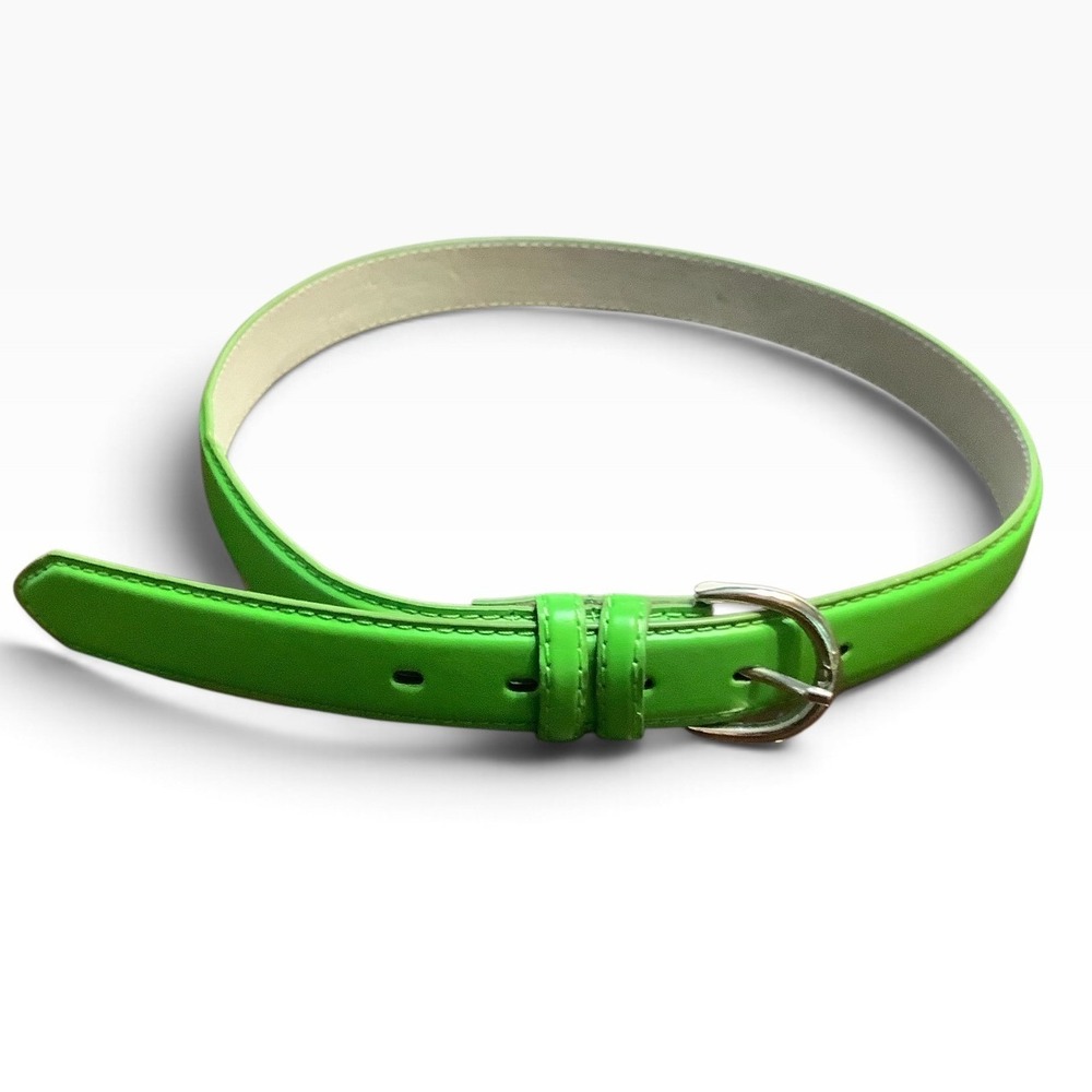 Vintage Genuine Leather Grass Green Skinny Belt Silver Buckle Size S B488LGR